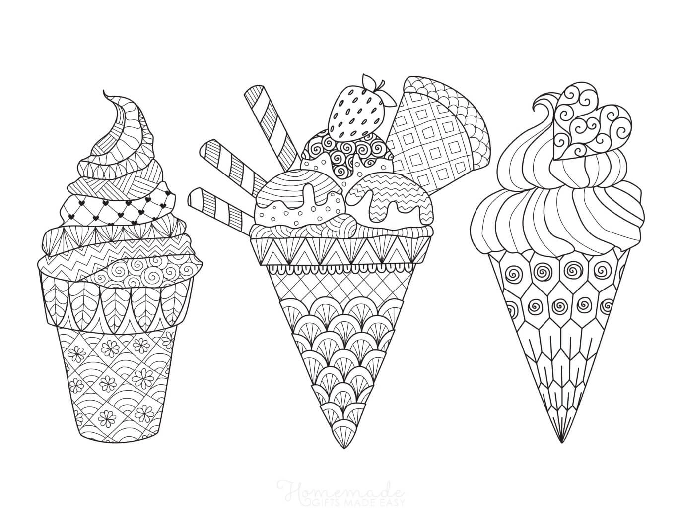 Coloring book of delicious anti-stress ice cream in the summer